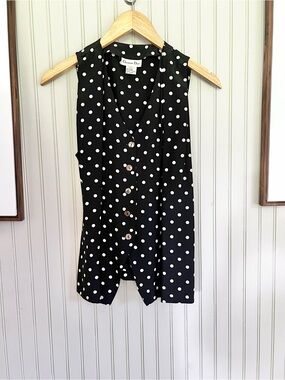 Christian Dior Silk Polka Dot V Neck Vest Black/White Size 12